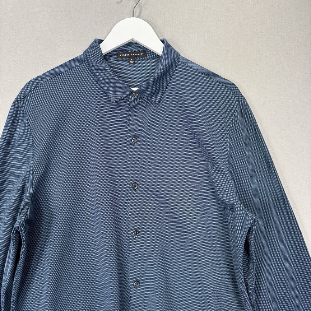 Robert Barakett Braden LS Knit Shirt Mens Large Blue Textured Dots Stretch Prep - Picture 2 of 11